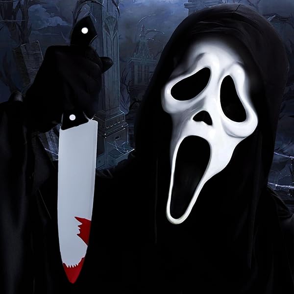 Scream Ghostface Maske Mit Fake Messer - Grusel Kostüm Für Halloween & Partys