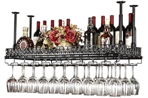LYPGA Wine Glass Rack，Hanging Wine Glass Holder ，Vintage Wine Bottle Holder, Ceiling Decoration Wine Glass Rack，Adjustable Height and ，for Kitchen & Bars - Fixings Included (BLACK, 60 * 35CM)
