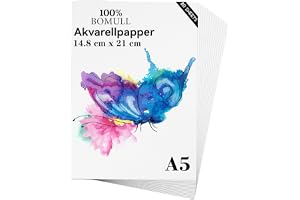 Akvarellpapper A5(14.8X21cm) 80 ark, kraftigt 300 g/m² kallpressat naturligt bomullspapper för studenter och konstnärer, akvarellmålning