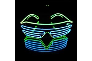 SOUTHSKY Christmas Gafas Neon LED con Luz Black Frame Led Glasses Light Luminoso de EL Alambre Light Up for Halloween Costume Cosplay Party(Verde Fluorescente+Azul)