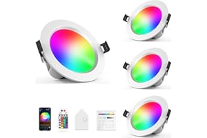 ‎GEYUEYA HOME GEYUEYA Home 4er Set Wlan Bluetooth 15W LED Einbaustrahler RGBW+CCT Dimmbar Einbauleuchten mit Bluetooth Fernbedienung,Touchscreen Schalter, Smart Bridge，Kompatibel mit Alexa Google Assistant