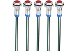 Gebildet 5pcs 8mm 3V-4.5V-5V-6V-7.5V-9V LED Métal Indicateur Lampe de Signalisation Étanche avec Fil (Rouge)