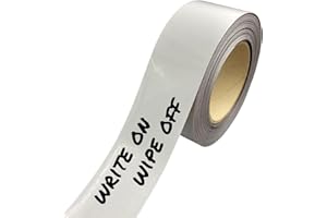 BEAVERSWOOD Gloss White Strong Magnetic Easy Write on Wipe Off Tape with A Dry Erase Reusable Front and Strong Black Magnetic Back Racking Strip (40mm Wide X 0.8mm Thick X 10m Long)