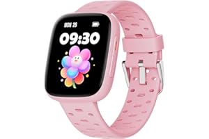 BIGGERFIVE Inteligentny zegarek dla dziewczynek 5-16, 1,8 cala bransoletka aktywność krokomierz, tętno, wodoodporny 30 m, monitor snu, budzik, gry logiczne z/bez aplikacji, różowy