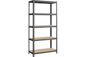 SONGMICS 5-Tier Shelving Unit, Steel Shelving Unit for Storage, Tool-Free Assembly, for Garage, Shed, Load Capacity 875 kg, 40 x 90 x 180 cm, Grey GLR040G01