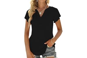 Cuptacc T Shirt Femme Ébouriffer Manches Courtes Tee Shirt Femme Col V élégant Loose Tunique Femme Ete