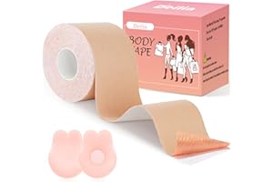 Deilin Boob Tape, Straps Boobtapes Large Breast, Breast Tape for Dresses, Booby Tape with 2pcs Reusable Nipple Covers, Breast Lift Tape for Large Breasts A-G Cup, Tit Bra Tape Under Clothing Beige