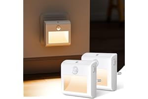 SURIGHT Lot de 2 Veilleuses LED avec Détecteur de Mouvement et de Crépuscule, Blanc Chaud, Luminosité Réglable, Modes AUTO/ON/OFF, Veilleuse à Brancher sur Prise Murale, pour Couloir, Escaliers, Chambre