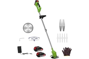 BLODFUNE 21V Metal Blade Strimmer, Cordless Grass Trimmer EasyGrassCut, 20000 RPM Brush Cutter, Telescopic Rod Home Grass Cutter with 6‘’ Blade Size, Rechargeable Handheld Brush Cutter with 2 Batteries
