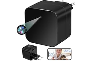 TEBETU Microcamara WiFi Inalambrica 2.4G&5G, Cargador de Móvil con Cámara Oculta 1080P, Micro Camara Espia Oculta Invisible con Detección de Movimiento, Camara Vigilancia Bebe para casa, oficina, etc.