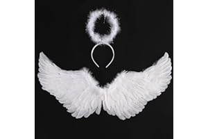 GENERISCH Engelsflügel Weiß mit Heiligenschein,Engel und Teufel Flügel Kostüm ,Engel Flügel für Damen und Mädchen,Party Fasching Kostüme Deko,Kostümparty Verkleidung (Weiß,60 x 35 cm) (White)