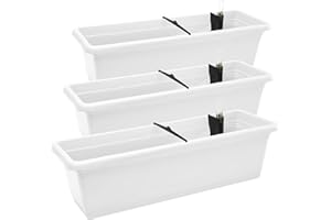 Garronda Jardinieres Exterieur Pots de Fleurs Jardinieres Exterieur Balcon Pot Fleur avec Système d'irrigation et Indicateur de Niveau d'eau GD-0073 (Blanc, 3 Pièces, Longueur=58,5cm)