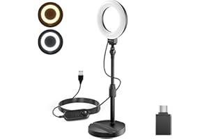 NEEWER BÁSICO 5"/13cm Aro Luz Escritorio con Soporte, Base Soporte Movil, 10W Foco LED Selfie, Compatible con iPhone Grabación Video Laptop Webcam Zoom Videoconferencia Maquillaje, Negro BR60