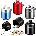 DRERIO 4 pcs Small Pill Boxes Organiser Metal Pill Boxes Travel Pocket Pill Case Round Keyring Pill Holder Waterproof Capsules Portable Pill Container for Outdoor Travel