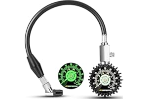 Manometro per pneumatici 7 bar/100 psi Glow in the Dark, ATsafepro Manometro per pneumatici meccanico con quadrante da 2,5" con tubo flessibile, manometro analogico per auto, camion, biciclette