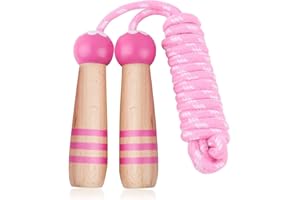 LIKOSO Comba Saltar Adjustable 2,6M Jumping Rope con Mango De Madera De Dibujos Animados para y Niñas