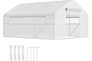 Outsunny Invernadero de Exterior 4x3x2 m con 2 Ventanas Cubierta de PE Anti-UV y 1 Puerta Enrollable con Cremallera Invernadero para Jardín Patio Blanco