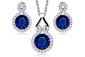 Crystalline Azuria Rotondo Cristalli di Zirconi Parure Collana con Ciondolo 45 cm Orecchini a lobo 18ct Placcato Oro Bianco