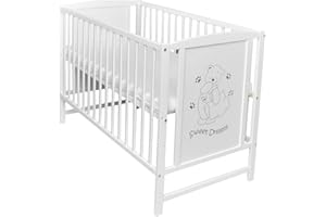‎DEDSTORE-BABY Dedstore-Baby Babybett mit Schaumstoff Matratze 120x60 cm Höhenverstellbar - Komplett Set - Beistellbett Mit Motiv Bär - Bett - Kinderbett - Baby Bed