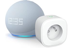 AMAZON Echo Dot (5e génération, modèle 2022) avec horloge, Bleu-gris + Meross Smart Plug (Prise connectée WiFi), Fonctionne avec Alexa - Kit de démarrage Maison connectée