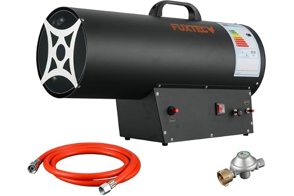 Canon à air chaud GPL FX-GH51 FUXTEC allumage piézo tuyau raccordement et réducteur de pression puissance chauffage jusqu'à 50 kW, débit d'air 650 m³/h, protection surchauffe (IMPORT ALLEMAGNE)