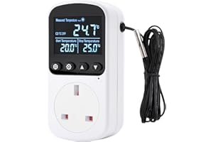 Aideepen Digital Thermostat Socket, Ccountdown Temperature Controller 100~250V 13A with Sensor for Aquaculture Greenhouses Terrarium Heating Cooling