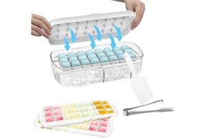 Etopgo Foremka do kostek lodu, pojemnik na kostki lodu z pokrywką i pojemnikiem, 48 sztuk kostek lodu, wystarczy nacisnąć, aby rozpuścić lód, do zamrażania owsianki dla niemowląt, schłodzonych napojów i whisky