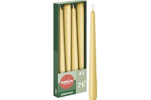 Bolsius släta spetsljus – beige – 4 stycken i kartong – dekorativa hushållsljus – brinntid 7 timmar – oparfymerad – 50% natur