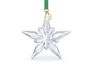 Swarovski Annual Edition Ornament 2025, Festliches Kristallornament im Stern-Design, Festlicher Christbaumschmuck und weihnachtliche Fensterdekoration mit Grünem Ripsband, Größe: 7.7 x 1.3 x 7.2 cm