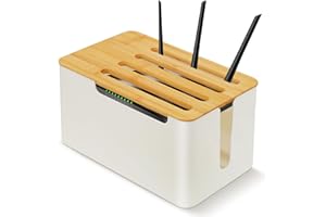 BEZORR WiFi Wireless Router Storage Box,Cable Tidy Box, Desktop WiFi Router Storage Rack Bamboo Lid,Decorative Router Hider Cable Organizer Box