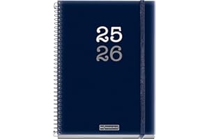 Miquelrius - Agenda Escolar 2025 2026, Planificador 12 Meses: Septiembre a Agosto, Tamaño 150 x 213 mm, Semana Vista, Cubierta de Polipropileno Opaco, Cierre con Goma, Español-Inglés