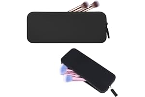 ASTER Bolsa de maquillaje de silicona, soporte para pinceles de maquillaje, 20 x 8 x 2,5 cm, bolsa de maquillaje, impermeable, organizador de pinceles de maquillaje, para mujeres y niñas, Negro