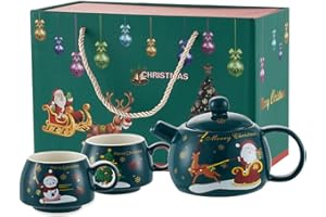 EPLZE YBK Tech - Teiera creativa per 2 persone, teiera in ceramica e 2 tazze, serie natalizia (verde)