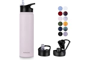 MURBONE Insulated Water Bottle, 750ml Stainless Steel Drink Flask with Straw, BPA Free, 2 Lids (Straw Lid and Spout Lid), Leakproof Double Walled Vacuum Water Bottle, Pink