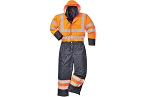 Portwest S485 Men's Hi Vis Winter Work Coveralls Waterproof 300D Polyester Protective Boiler Suit Durable Overalls Thermal Lined Workwear Rain Suit