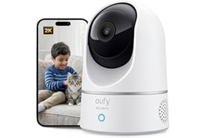eufy Security 2K Indoor Cam Pan & Tilt, Home Security Indoor Camera, Human and Pet AI, Works with Voice Assistants, Motion Tracking, Night Vision, MicroSD Card Required, HomeBase Not Required.