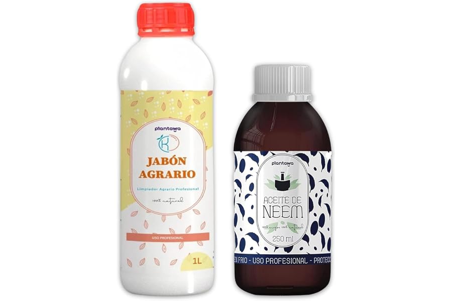 PLANTAWA Jabón Potásico 1L + Aceite de Neem 250ml | Solución Multiusos | Formato Práctico | Compatible y Versátil | Aplicació