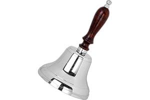 Neez Campana de Mano - Mango Madera Campanillas de Metal para Navideñas, Restaurante, Servicio & Timbr Recepcion, School Campanilla con colgador Muro (5" Campanas Bronce)