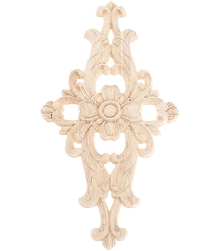 MUXSAM Rose Wood Carved Appliques Onlay, 4-Pack Unpainted Wooden Mini Decals For