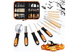 VOHESEA Halloween Kürbis Schnitzset, 13 Stück Edelstahl Schnitzwerkzeug Professionelles Set, Kürbis Schnitzwerkzeuge mit Aufbewahrungstasche, kürbis Schnitzmesser für Kinder und Familie DIY Dekoration