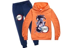 Yumenam Unisex Ragazza Demon Slayer Felpa con Cappuccio e Pantaloni 2 Pezzi Set Tanjirou Nezuko Stampato Casual Pullover Pantaloni Lunghi Abbigliamento Sportivo Tuta