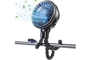 KINKAIVY Pram Fan Stroller Fan USB Rechargeable Portable Fan Handheld, 360°Rotation Clip on Fan for Pushchair, 3 Speeds Personal Fan with Flexible Tripod, Mini Desk Fan Silent for Baby Crib Camping Treadmill
