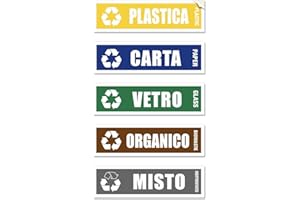 READYPRINT 6 Adesivi per Raccolta Differenziata - Targhette impermeabili in vinile morbido, Mis. 15 x 4 cm Laminato Anti-UV, per secchi pattumiera, riciclo rifiuti
