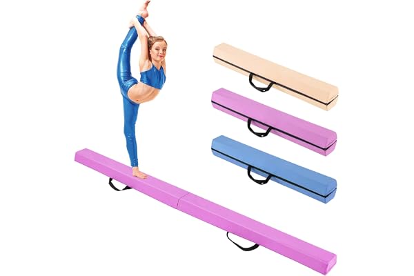 GYMAX Poutre Gymnastique Pliable 210cm, Poutre d'Équilibre Enfant, Revêtement Doux en Daim, Fond Antidérapant, Poignée de Transport, Équipement d'Entraînement à Domicile pour Débutants