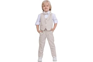 RISE&RABA Gilet per ragazzi | Set di 4 pezzi camicia, pantaloni, gilet e papillon | Abbigliamento formale e per feste per ragazzi di età compresa tra 1 e 13 anni