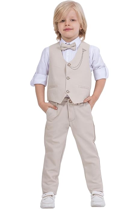 Completo Elegante Ragazzi Con Camicia, Pantaloni, Gilet E Papillon - 5 Set Vita Regolabile - Foto 8