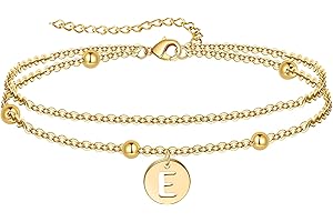 YeGieonr Bracelet Femme Or, Bracelets Breloques Couches Initiales Lettres Acier Inoxydable, Plaqué Or 18K A-Z Alphabet Bracelet, Personnalisé Cadeau d'Anniversaire pour Femmes et Filles