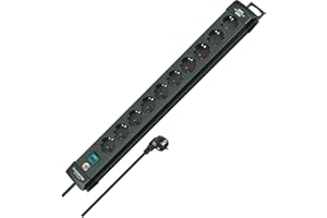 Brennenstuhl Premium-Line, Steckdosenleiste 10-Fach (Steckerleiste mit Schalter und 3m Kabel, Mehrfachsteckdose mit 45° Winkel der Schutzkontakt-Steckdosen, Made in Germany) schwarz