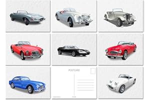 Felicitas Retro Postcard Pack - Classic Car Set of 8 Motor Pictures A6 - Stunning Vector Modern Art – Deluxe Old Style Autos - Cool Eye Catching - Eco Friendly (No envs) - Made in UK - Exclusive to