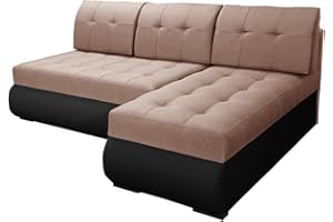 ‎BROMARKT BROMARKT Ecksofa GRILIA L-Form Schlafsofa Wohnlandschaft Links/Rechts Couch, Bettkasten,Schlaffunktion,viele Farbvarianten (Rechts, Rino 61 - Rosa + Madrit 9100, h80 x t141 x b200 cm)
